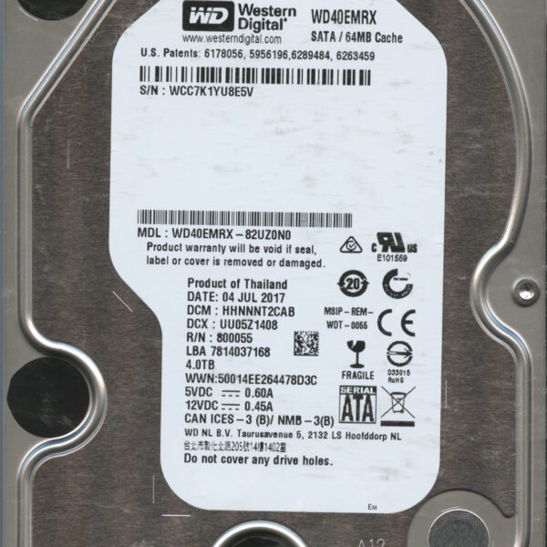 WD40EMRX WCC7K 07:17 WESTERN DIGITAL 4TB