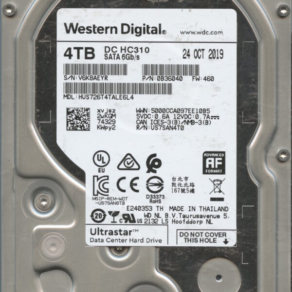 HUS726T4TALE6L4 V6K8A 10:19 WESTERN DIGITAL 4TB