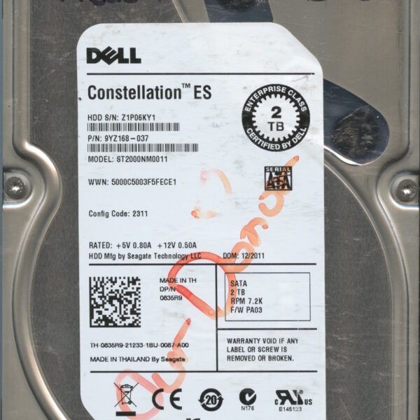 ST2000NM0011 9YZ168-037 PA03 Z1P06 2TB HDD