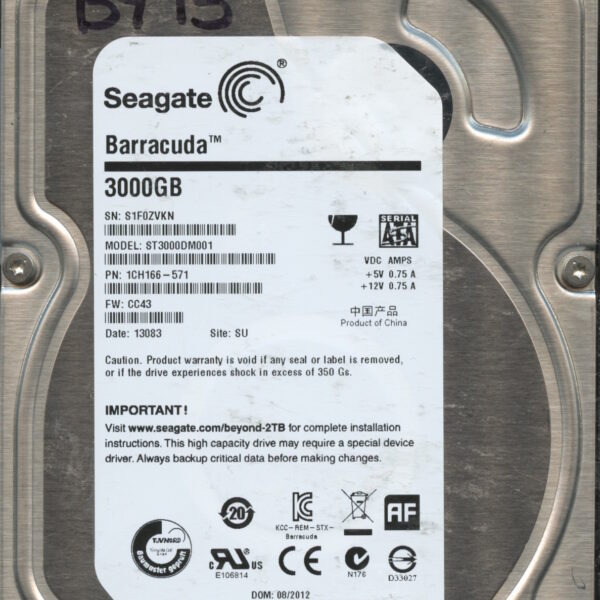 ST3000DM001 1CH166-571 CC43 S1F0Z 3TB HDD