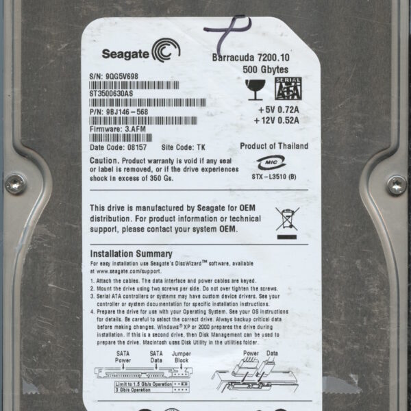 ST3500630AS 9BJ146-568 3.AFM 9QG5V 500GB HDD