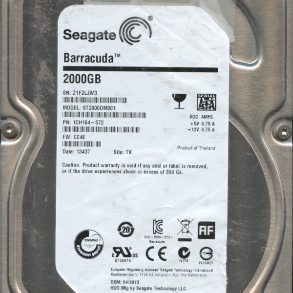 ST2000DM001 1CH164-572 CC46 Z1F2L 2TB HDD