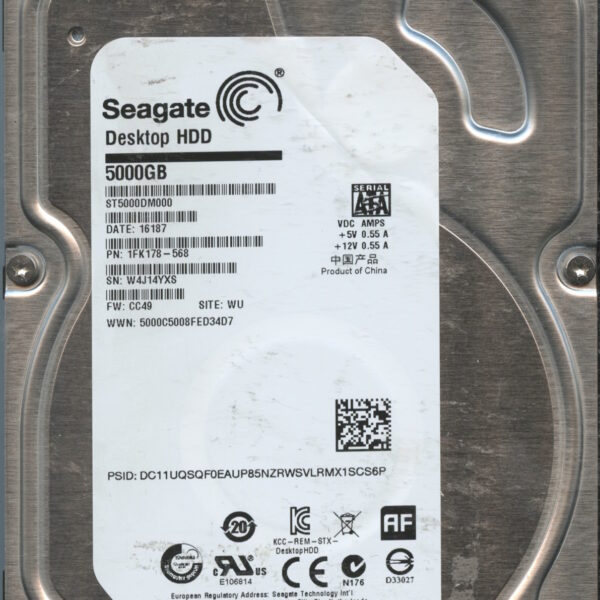 ST5000DM000 1FK178-568 CC49 W4J14 5TB HDD