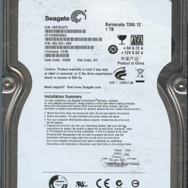 ST31000528AS 9SL154-568 CC38 6VP3G 1TB HDD