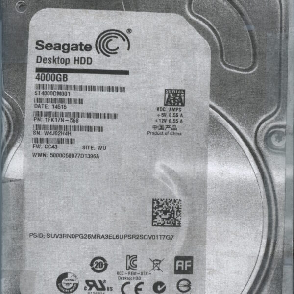 ST4000DM001 1FK17N-568 CC43 W4J02 4TB HDD