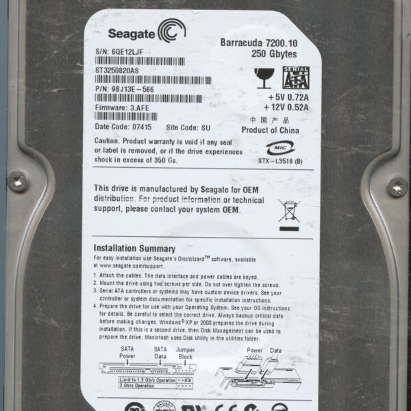 ST3250820AS 9BJ13E-566 3.AFE 6QE12 250GB HDD