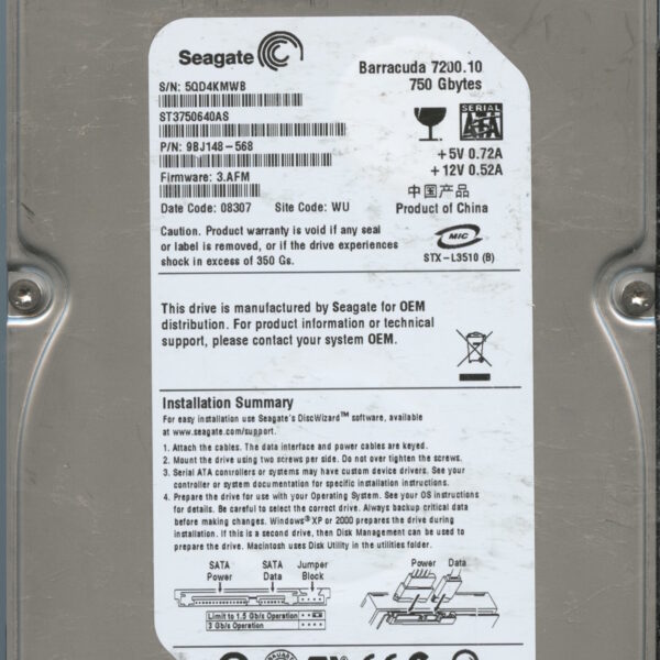 ST3750640AS 9BJ148-568 3.AFM 5QD4K 750GB HDD