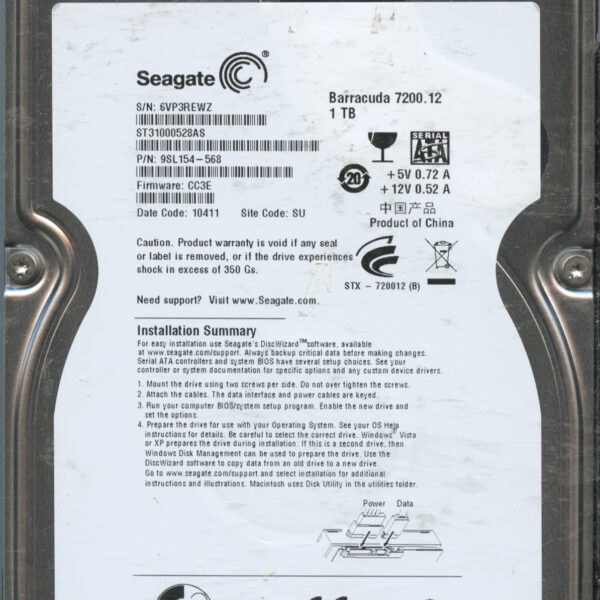 ST31000528AS 9SL154-568 CC3E 6VP3R 1TB HDD