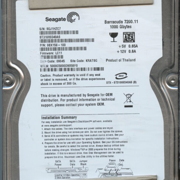 ST31000340AS 9BX158-100 LC11 9QJ1H 1TB HDD