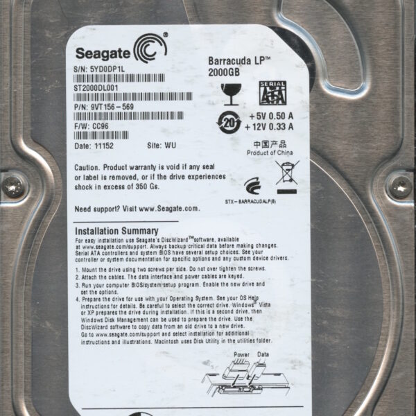 ST2000DL001 9VT156-569 CC96 5YD0D 2TB HDD