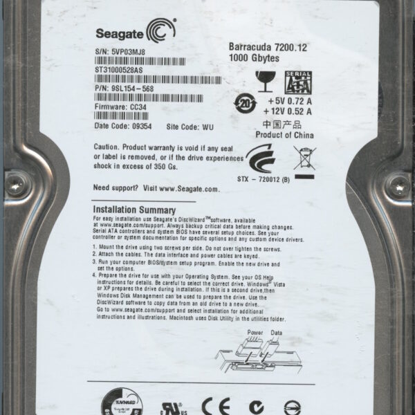 ST31000528AS 9SL154-568 CC34 5VP03 1TB HDD