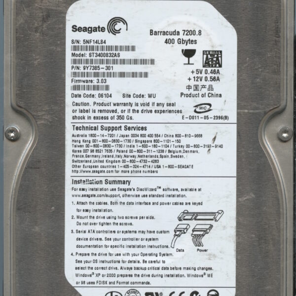 ST3400832AS 9Y7385-301 3.03 5NF14 400GB HDD