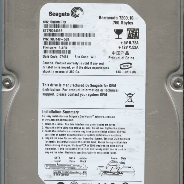 ST3750640AS 9BJ148-568 3.AFK 5QD0M 750GB HDD