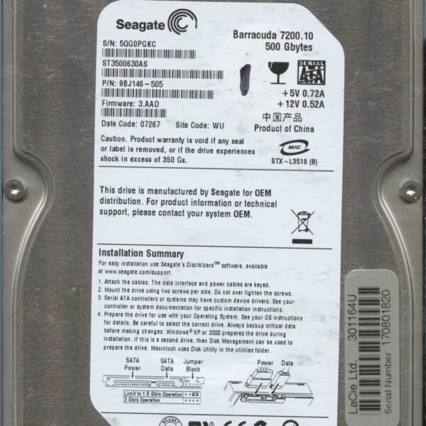 ST3500630AS 9BJ146-505 3.AAD 5QG0P 500GB HDD