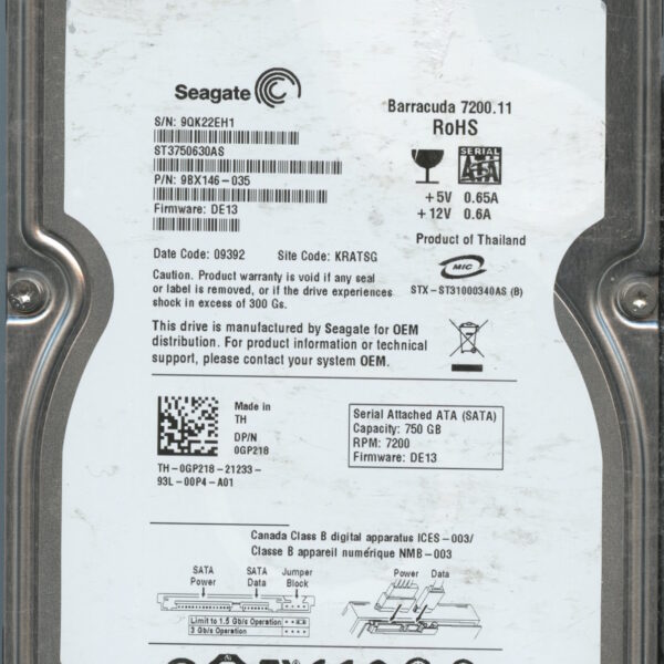 ST3750630AS 9BX146-035 DE13 9QK22 750GB HDD