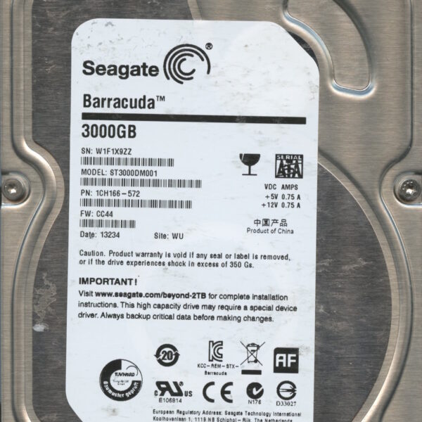 ST3000DM001 2H166-572 CC44 W1F1X 3TB HDD