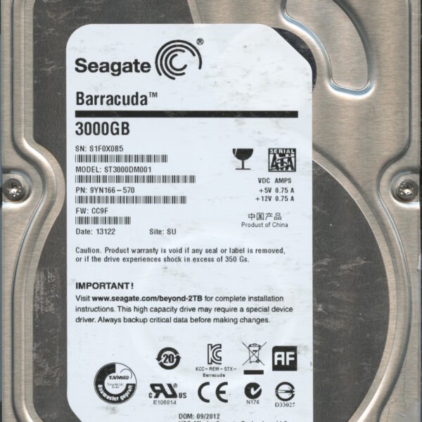 ST3000DM001 9YN166-570 CC9F S1F0X 3TB HDD