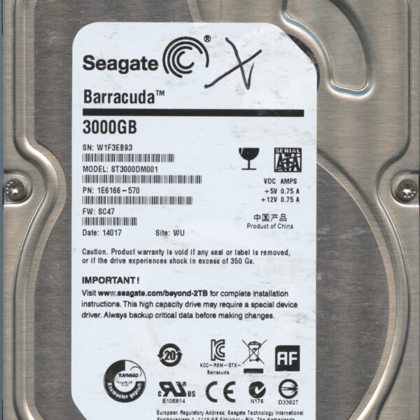 ST3000DM001 1E6166-570 SC47 W1F3E 3TB HDD