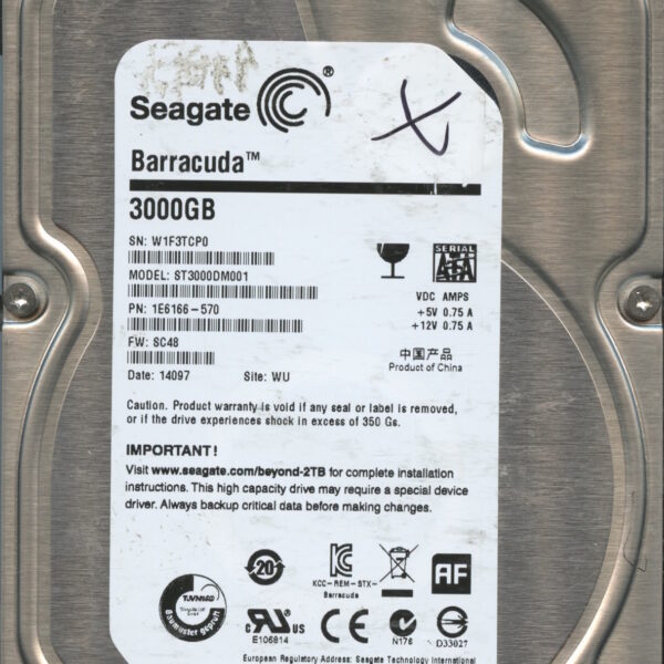 ST3000DM001 1E6166-570 SC48 W1F3T 3TB HDD