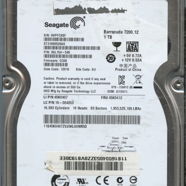 ST31000528AS 9SL154-545 CC6B 6VPFC 1TB HDD