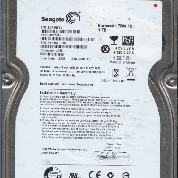 ST31000524AS 9YP154-304 JC4B 6VPJN 1TB HDD