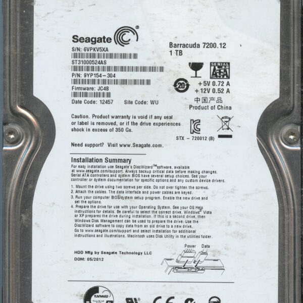 ST31000524AS 9YP154-304 JC4B 6VPKV 1TB HDD