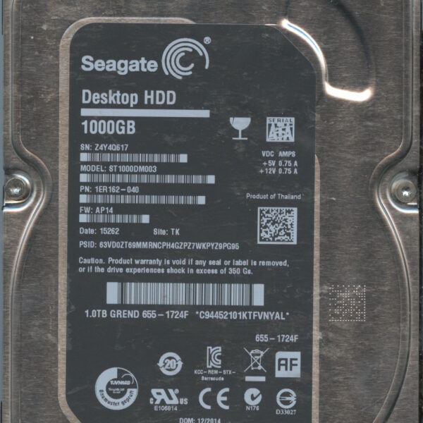 ST1000DM003 1ER162-040 AP14 Z4Y4Q 1TB HDD