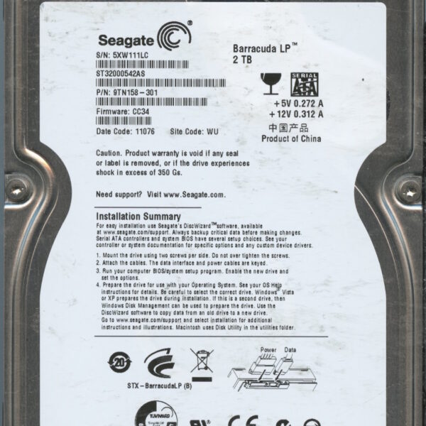 ST3200542AS 9TN158-301 CC34 5XW11 2TB HDD