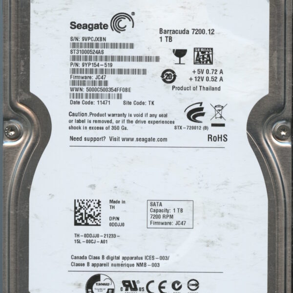 ST31000524AS JC47 9VPCJ 1TB HDD