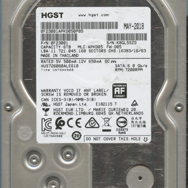 HUS726060ALE610 0F23001 APKD05 6TB HDD