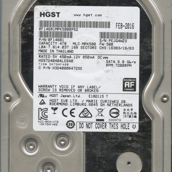 HDS724040ALE640 0F14681 MPK580 2TB HDD