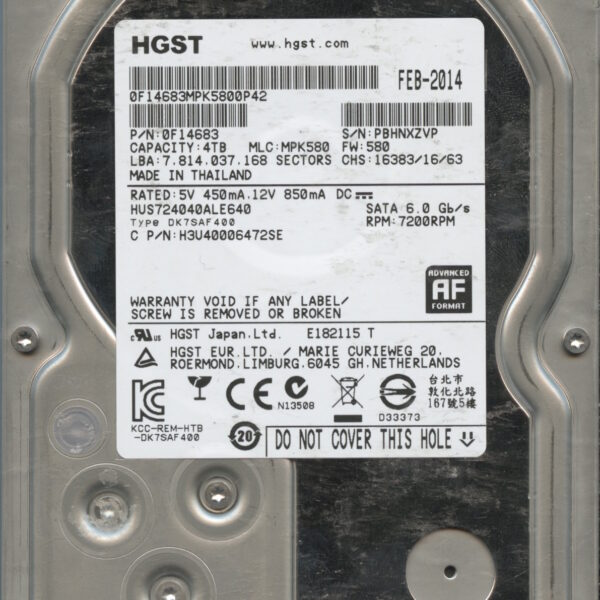 HUS724040ALE640 0F14683 MPK580 4TB HDD