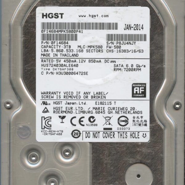 HUS724030ALE640 0F14684 MPK580 3TB HDD