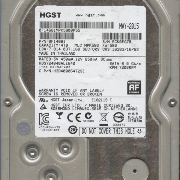 HDS724040ALE640 0F14681 MPK580 1TB HDD