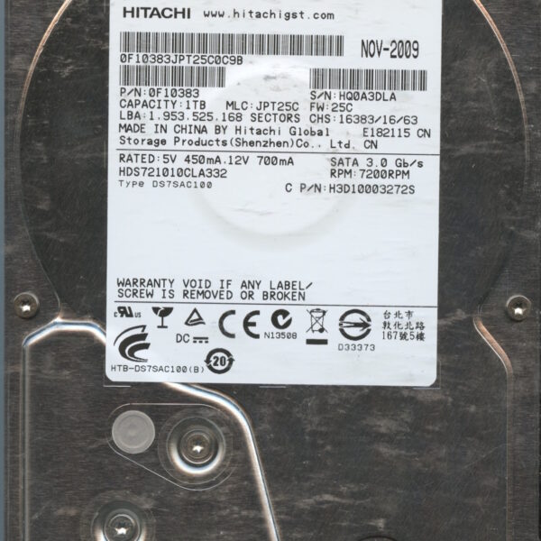 HDS721010CLA332 0F10383 JPT25C 1TB HDD