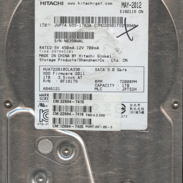 HUA722010CLA330 0F18179 JPT52H 1TB HDD