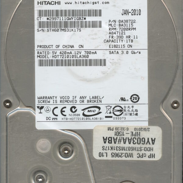 HDT721010SLA360 0A38722 BA3115 1TB HDD