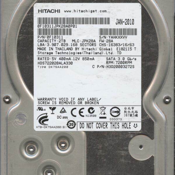 HDS722020ALA630 0F10311 JPK28A 2TB HDD