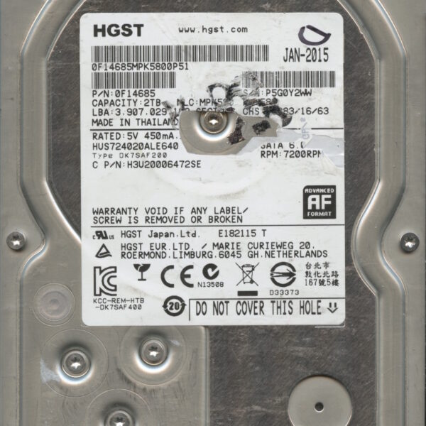 HDS724020ALE640 0F14685 MPK580 2TB HDD