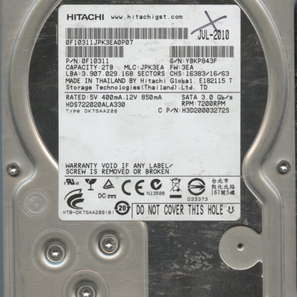 HDS722020ALA330 0F10311 JPK3EA 2TB HDD