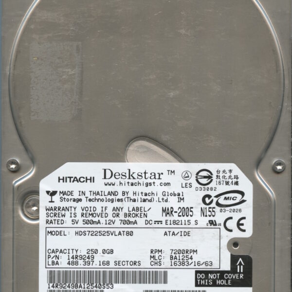 HDE722525VLAT80 14R9249 BA1254 250GB HDD