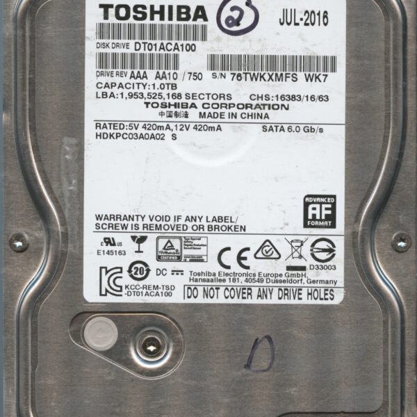 DT01ACA100 AAAAA10 TOSHIBA 1TB HDD