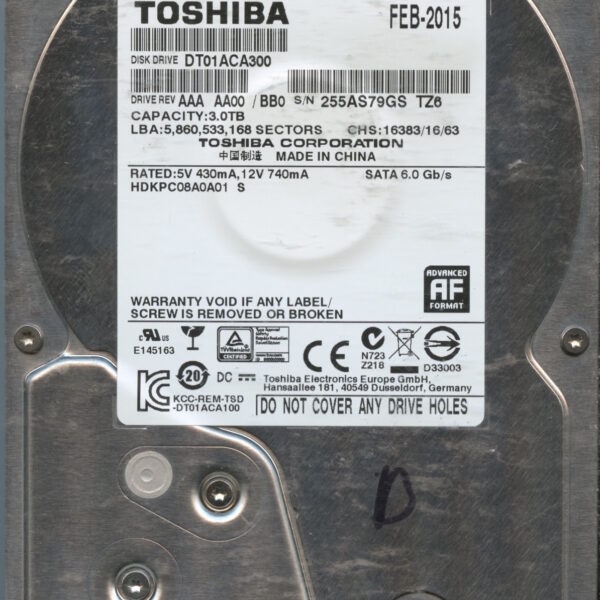 DT01ACA300 AAAAA00 TOSHIBA 3TB HDD