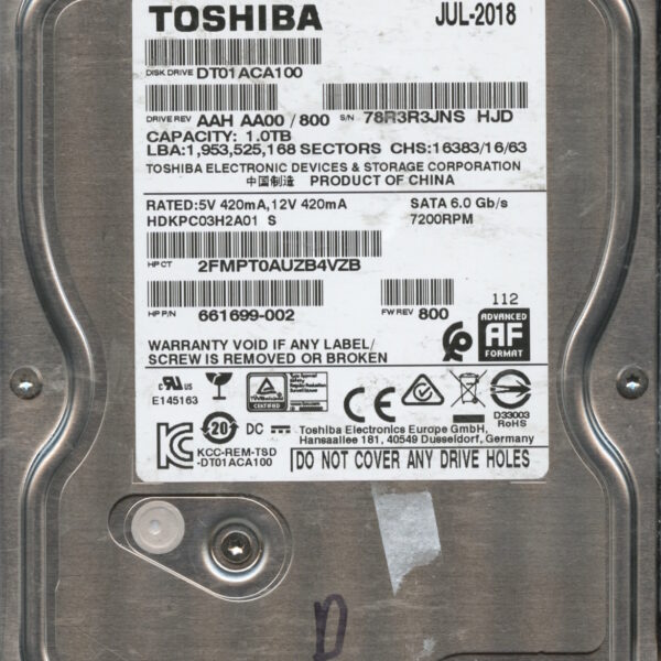 DT01ACA100 AAHAA00 TOSHIBA 1TB HDD