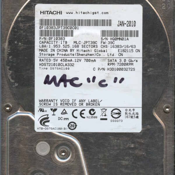 HDS721010CLA332 0F10383 JPT39C 3TB HDD