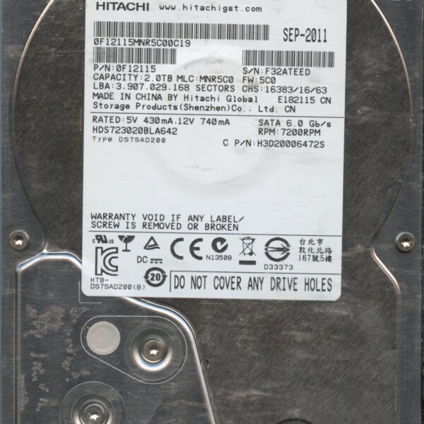 HDS723020BLA642 0F12115 MNR5C0 2TB HDD