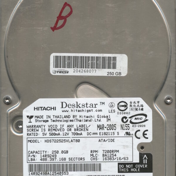 HDS722525VLAT80 14R9249 BA1254 250GB HDD