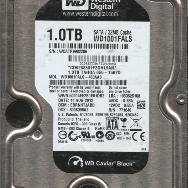 WD100FALS-403AA0 08:12 WCATR WESTERN DIGITAL 1TB HDD