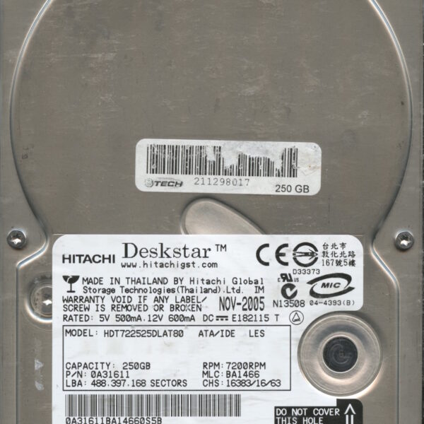 HDT722525DLAT80 0A31611 BA1466 250GB HDD