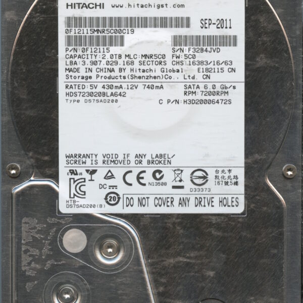 HDS723020BLA642 0F12115 MNR5C0 HITACHI 2TB HDD